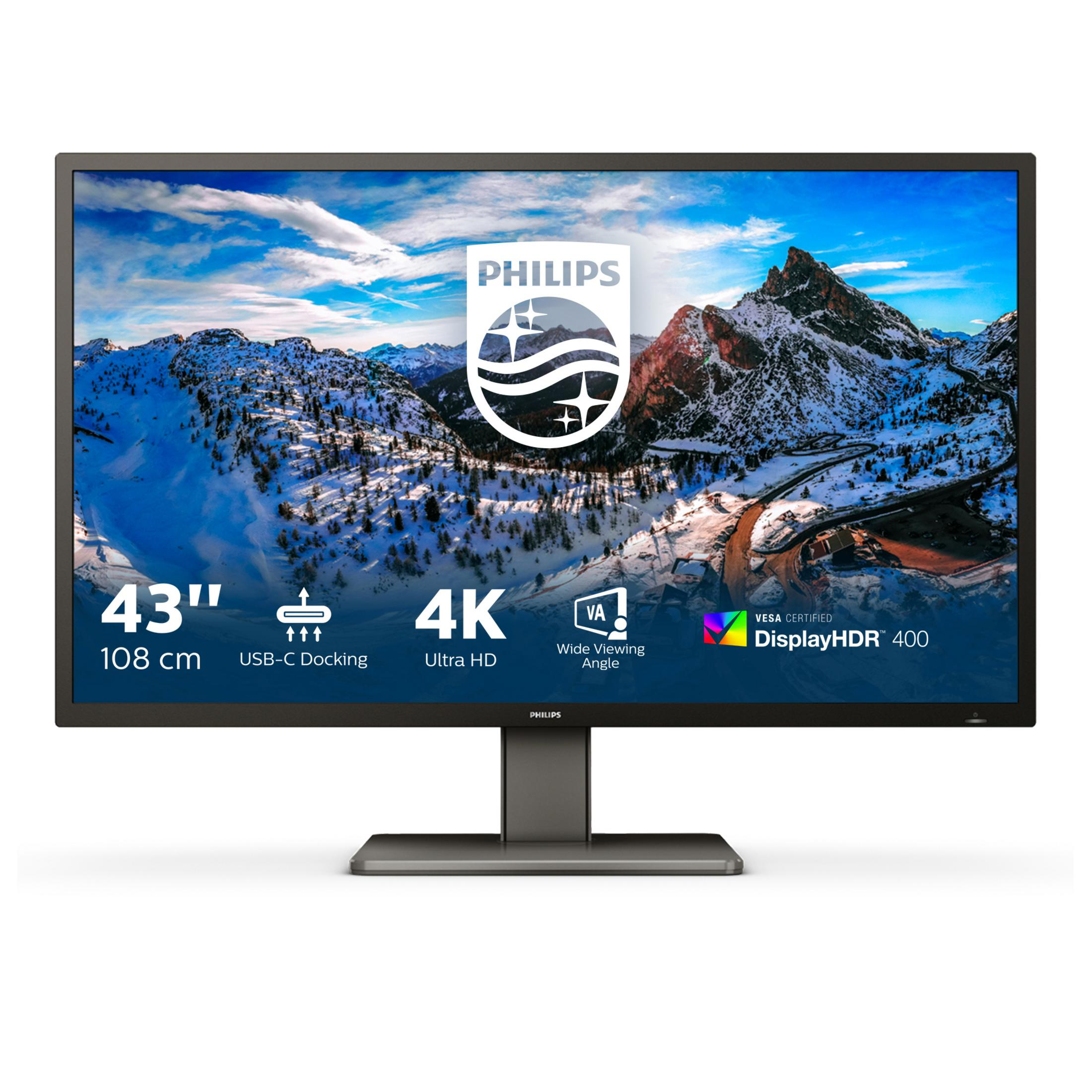 PHILIPS 439P1-43"/OFF/UHD 4K/60 HZ/ERGO 43 Zoll UHD 4K Monitor (4 ms Reaktionszeit
