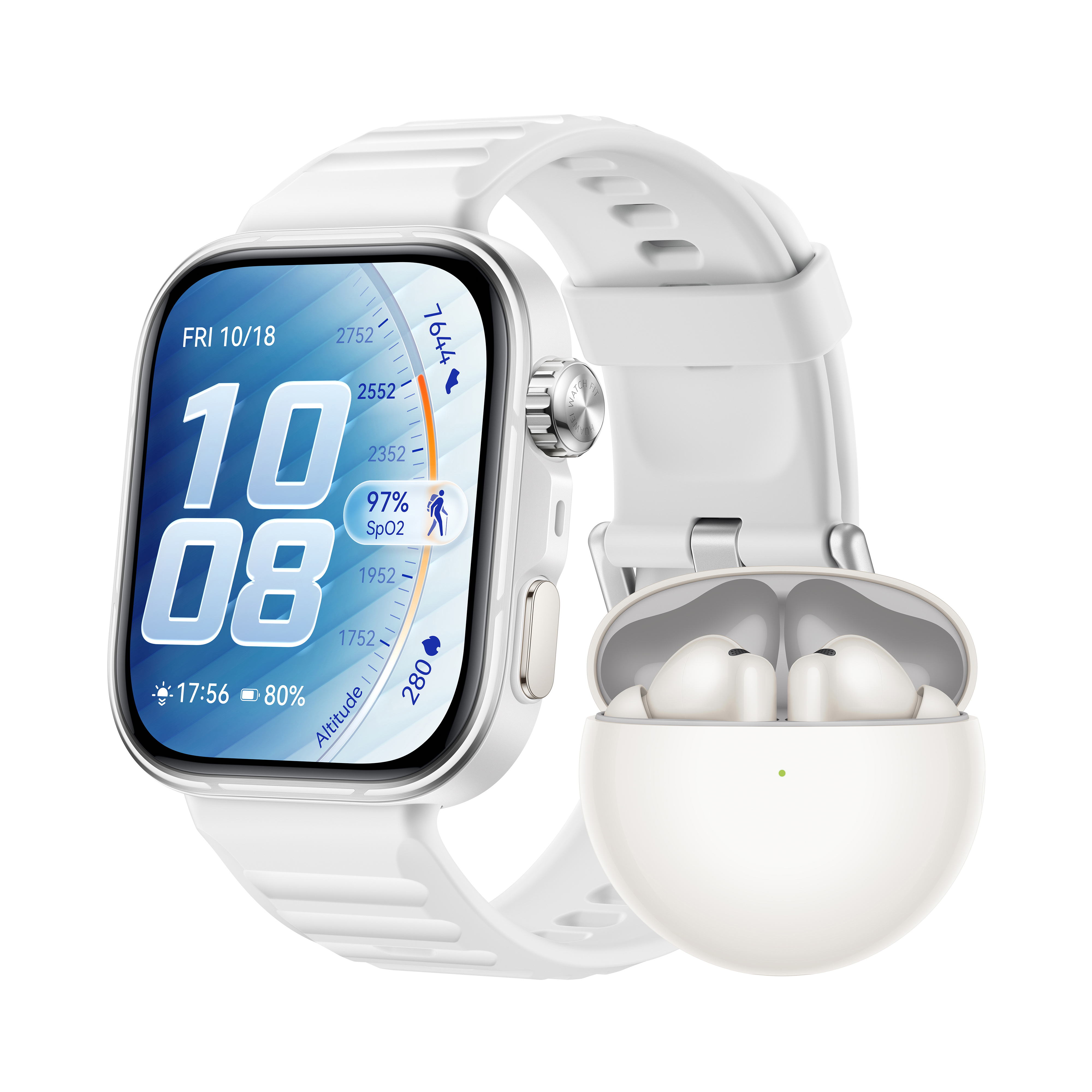 HUAWEI WATCH FIT 5 Pro + FreeBuds 7i Weiß Smartwatch und Kopfhörer Fluorelastomer