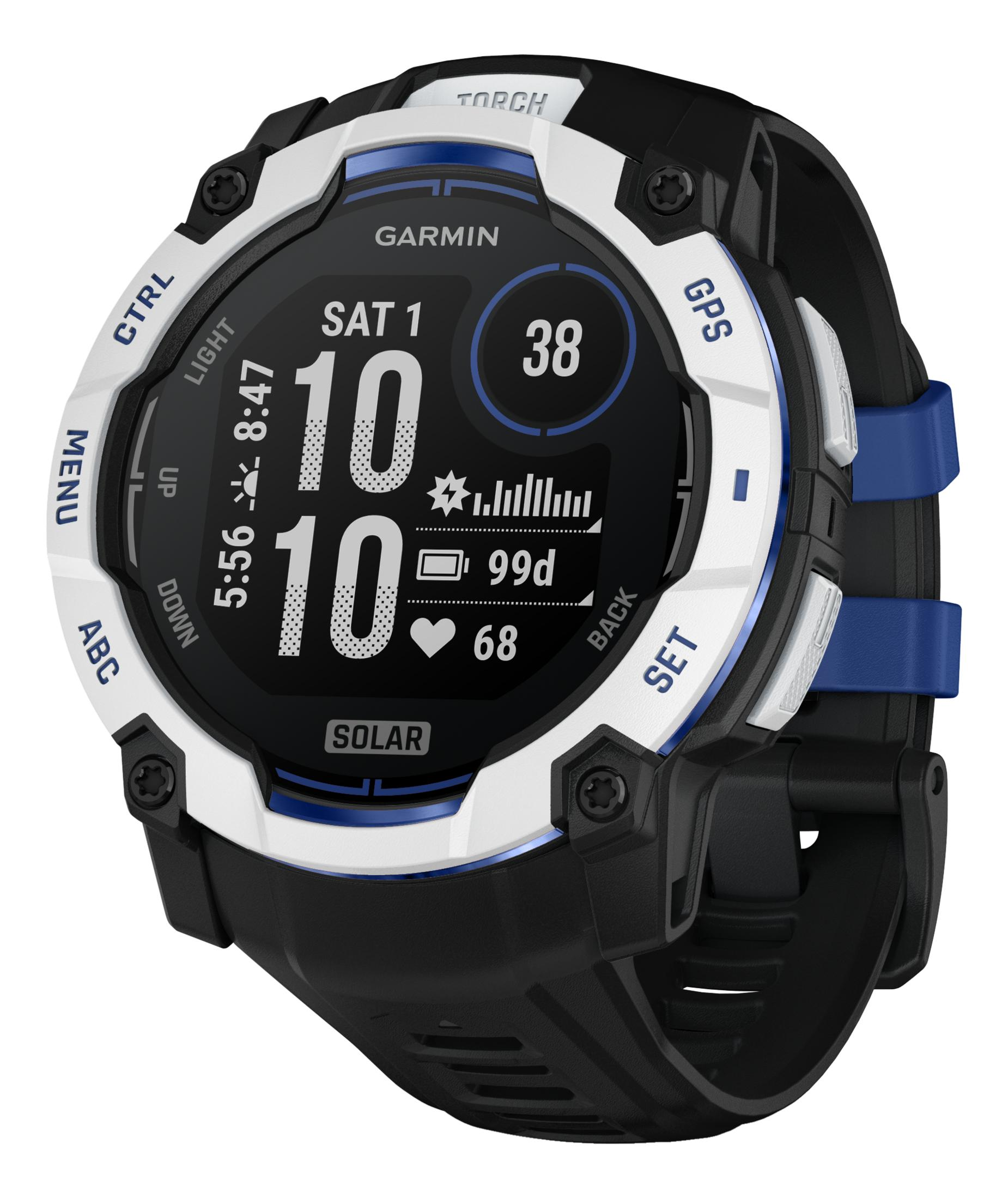 GARMIN INSTINCT 3 50MM SOLAR WHITESTONE/BLACK Multisport-Smartwatch Faserverstärktes Polymer Silikon