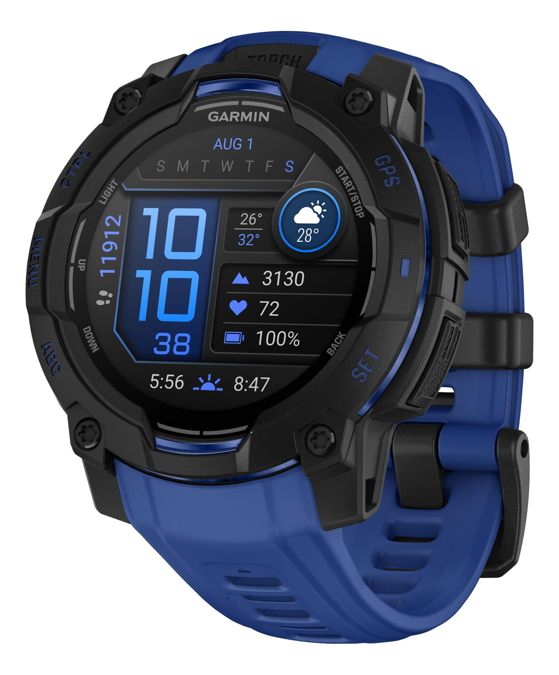 GARMIN INSTINCT 3 45MM AMOLED BLACK/BLUE Multisport-Smartwatch Faserverstärktes Polymer Silikon